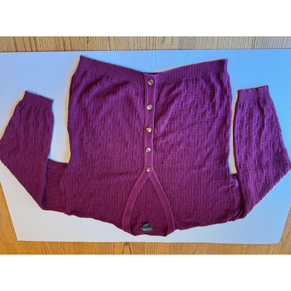 Hill & Archer Mens Plum Purple Basketweave Textured V-Neck Button Cardigan small